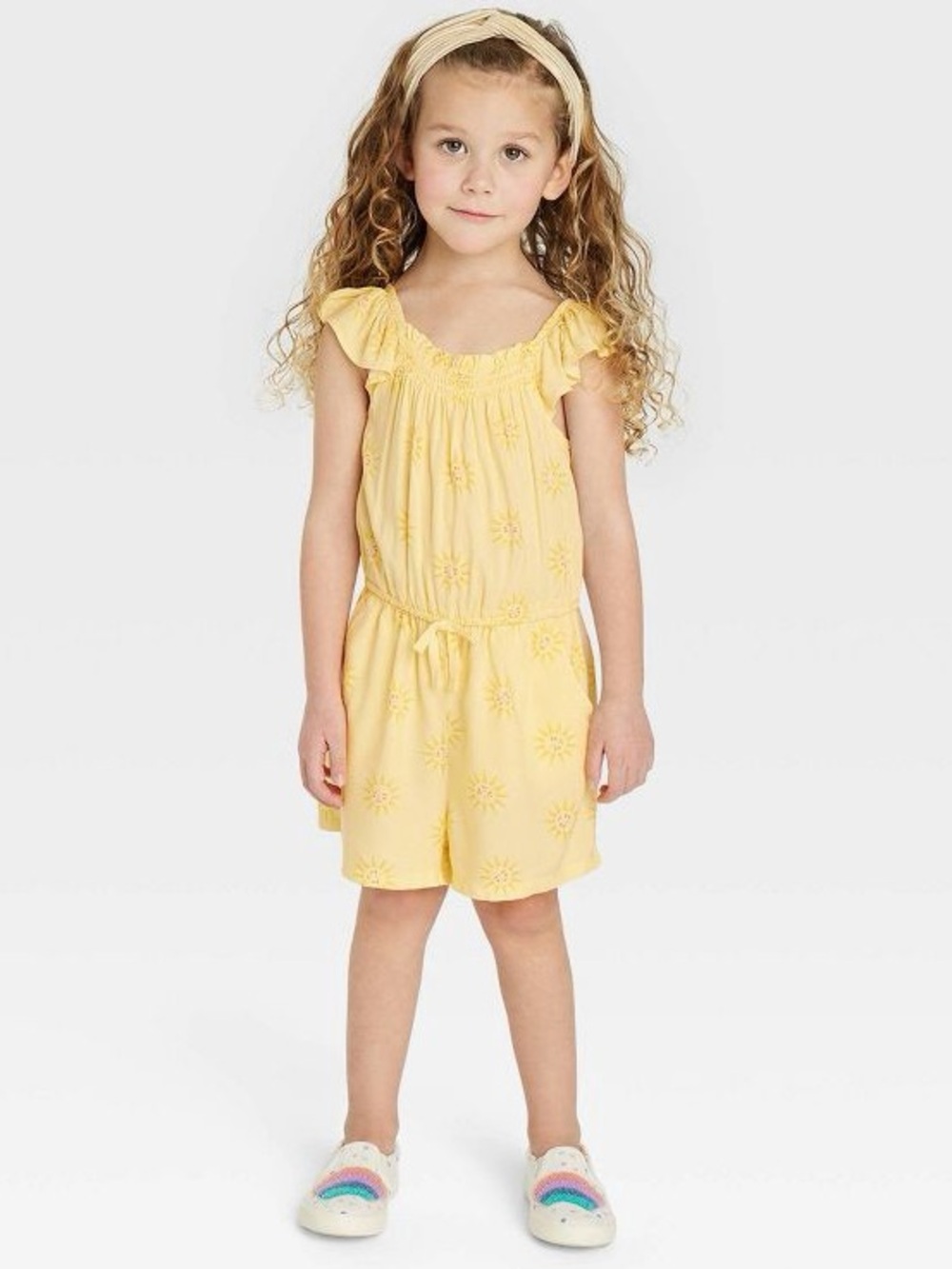 Cat & Jack Girls' Yellow Sun Print Sundress Romper
